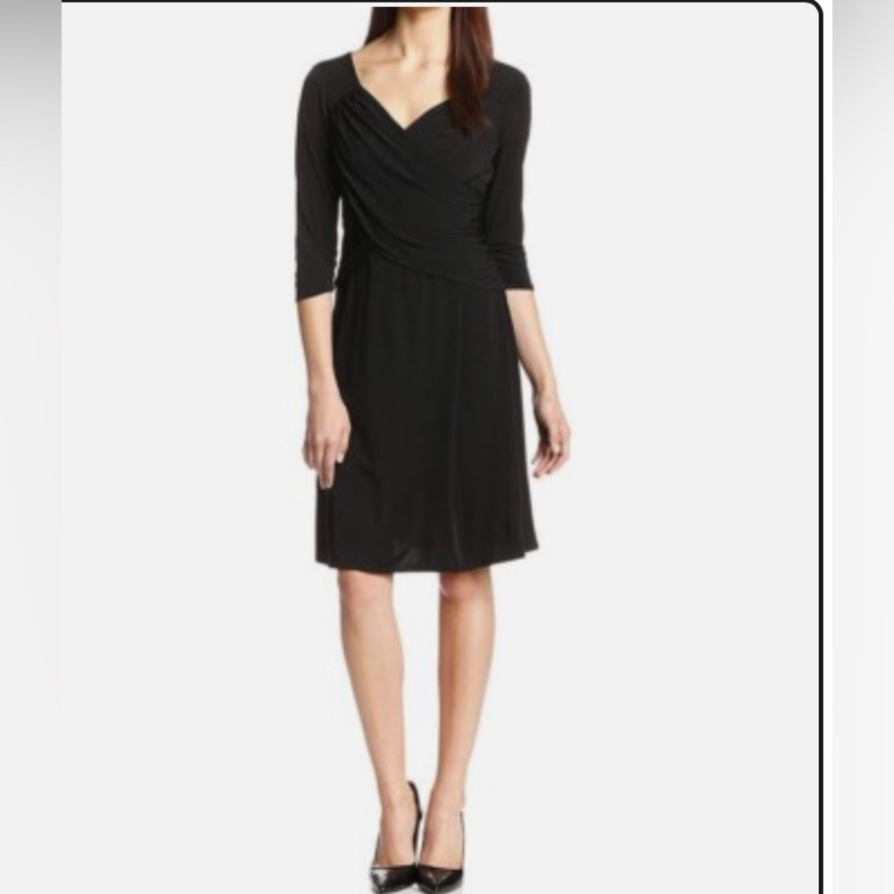 NWT B-Slim Cross Front 3/4 Sleeve Black Aline Dress size medium